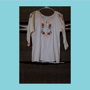 Womens boho vintage gauze linen peasant embroidered bohemian blouse medium large